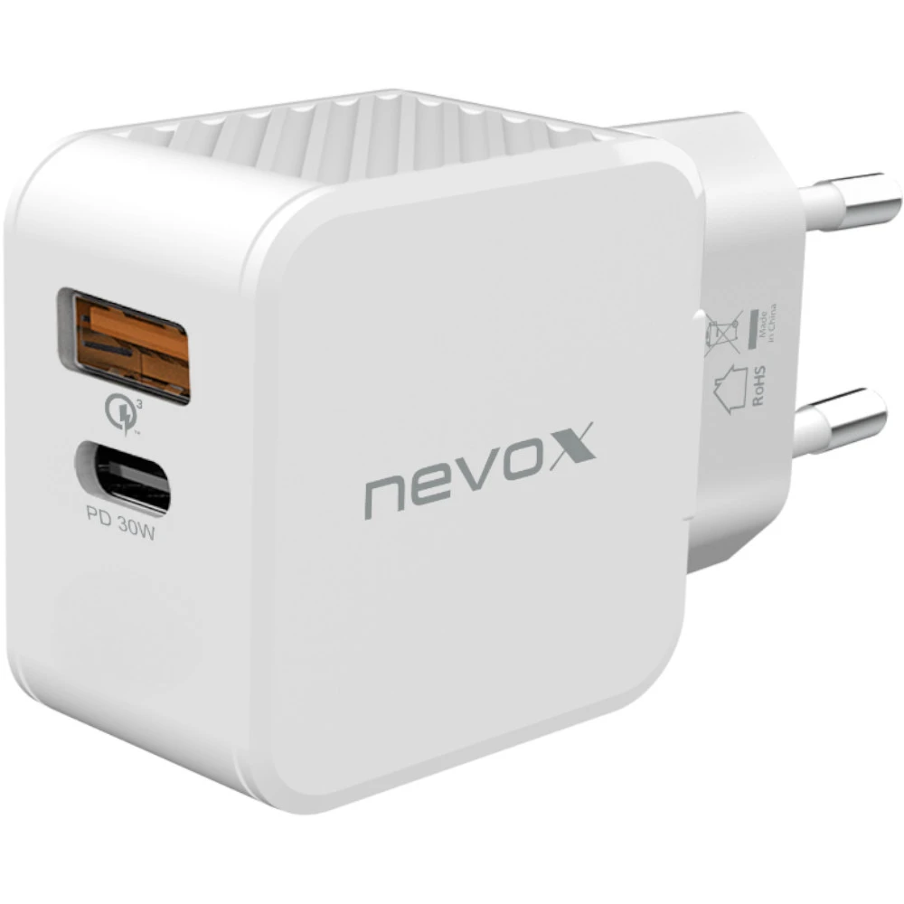 Nevox USB-C PD + QC 3.0/PPS Ladegerät 30 Watt Weiß